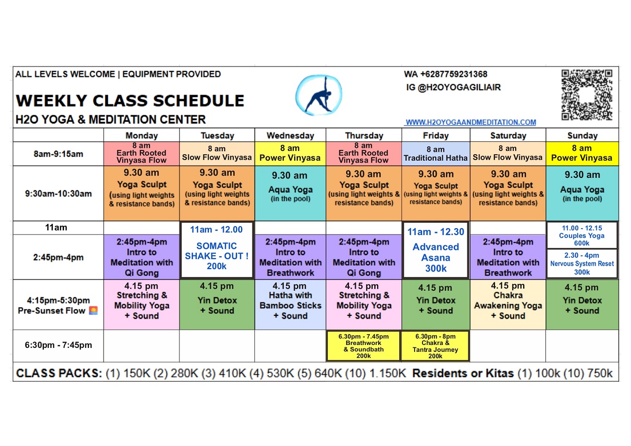 Drop in Class, Yoga schedule Gili Island